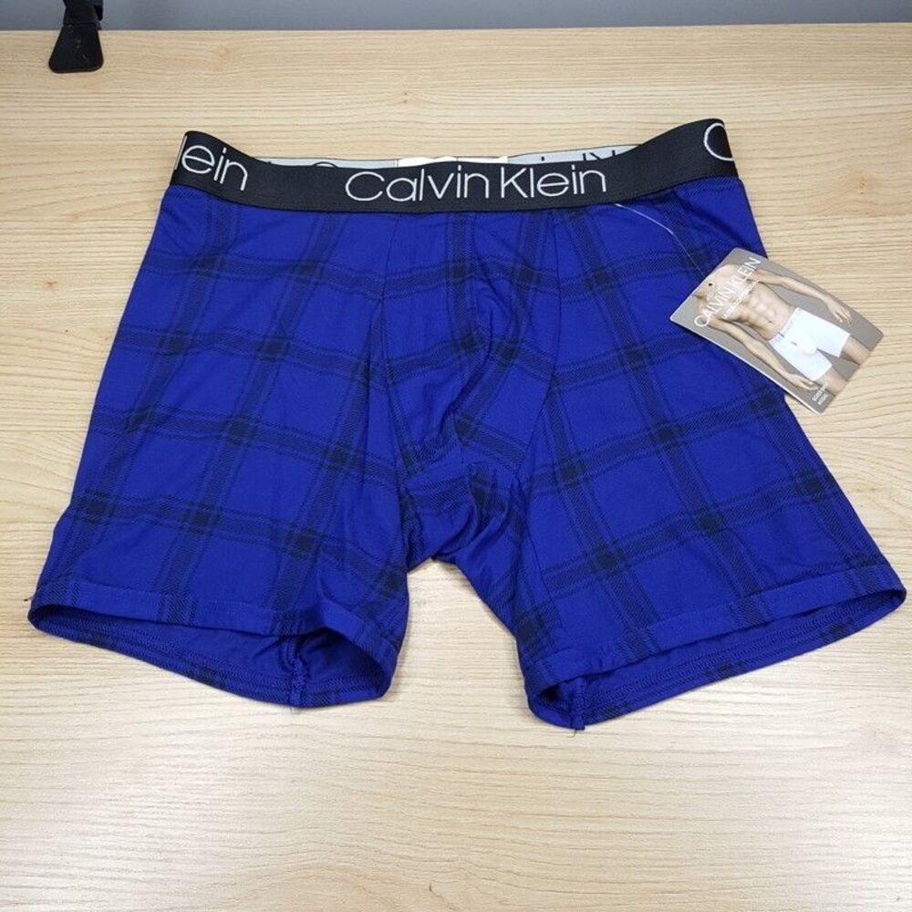 CALVIN KLEIN Boxer Briefs Mens Small Blue Check Ultra Soft Modal Stretch